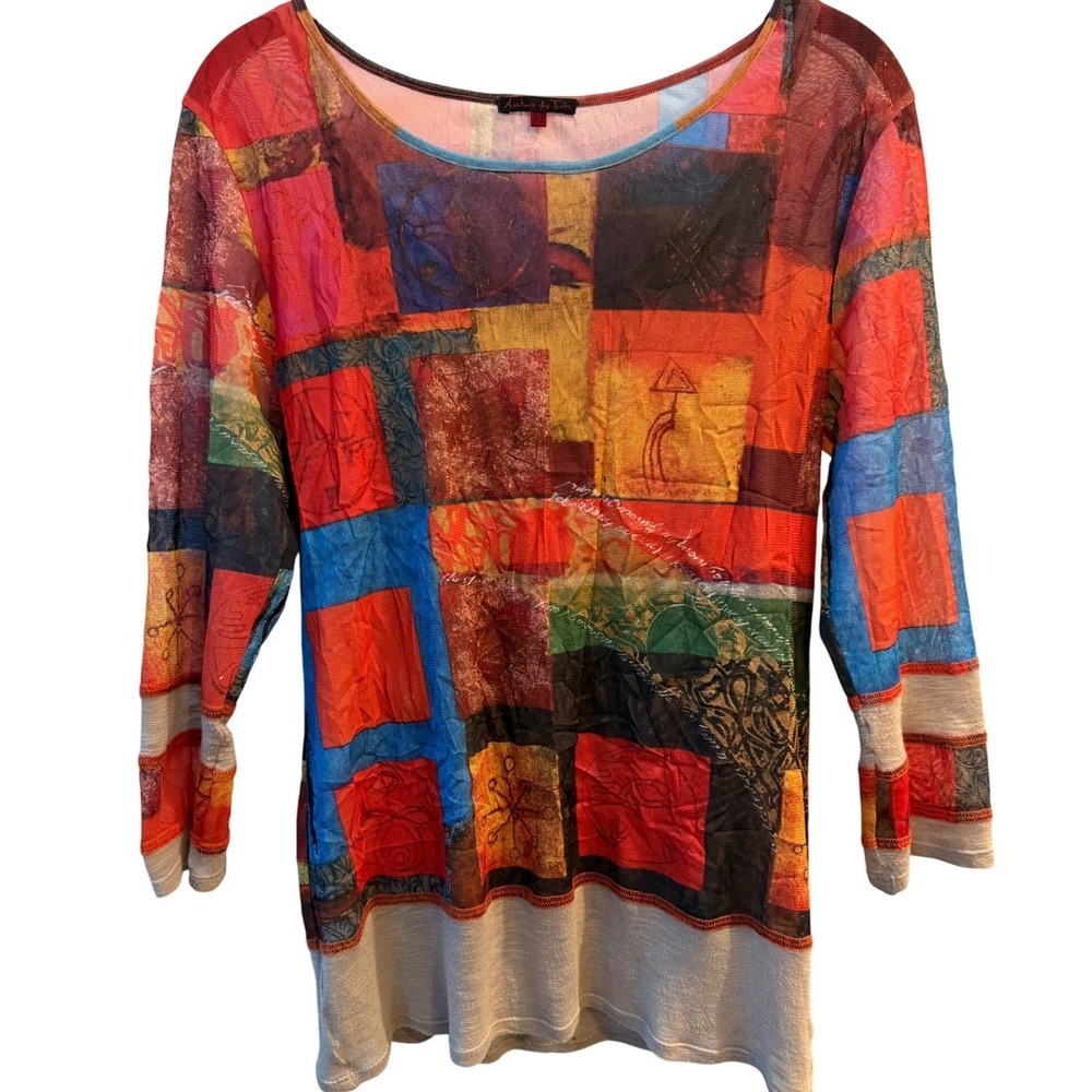 Aventures Des Toiles Womens Top‎ Multicolor Mesh Patchwork Size 40 Artsy Boho
